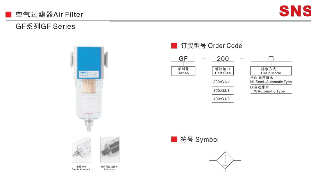 Sns Pneumatic Air Source Treatment Gf Series Data Sheet 1