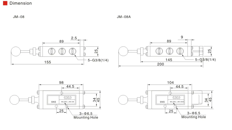 Sns Pneumatic Control Components Jm 08 Series Data Sheet 2