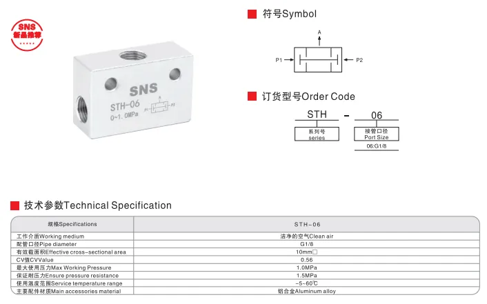 Sns Pneumatic Control Components Sth Series Data Sheet 1
